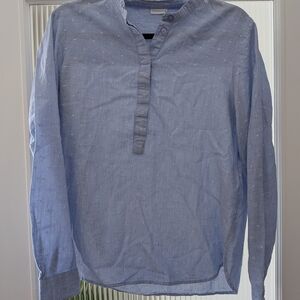 Women's Light Blue Long-Sleeve Dot-Texture Popover Blouse